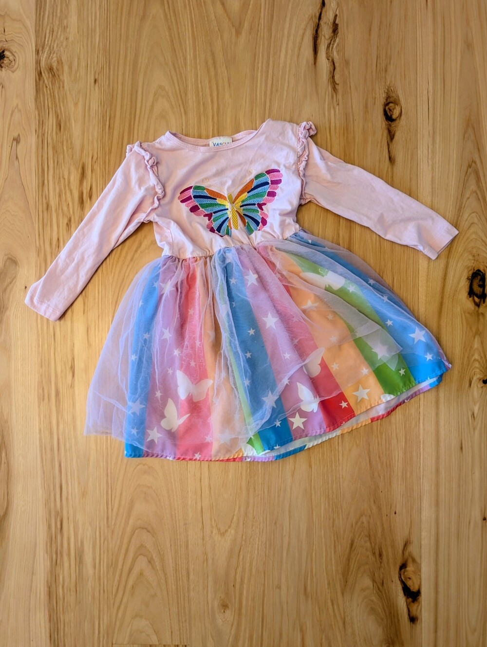 Vaschy Kids Pink Butterfly Rainbow Dress